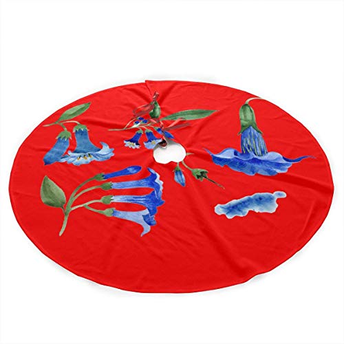 Snowlly Falda de árbol de Navidad de 36 Pulgadas Brugmansia Falda de árbol con Estampado de Flores Azules Adornos para Fiestas navideñas-Blanco-OneSize