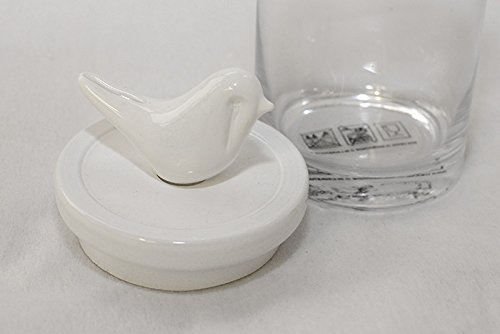 Tarro de Cristal y Tapón Cerámica Blanca Con Pájaro 9 X 17 Cm