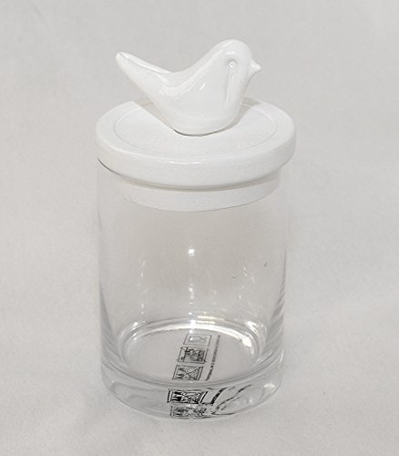 Tarro de Cristal y Tapón Cerámica Blanca Con Pájaro 9 X 17 Cm
