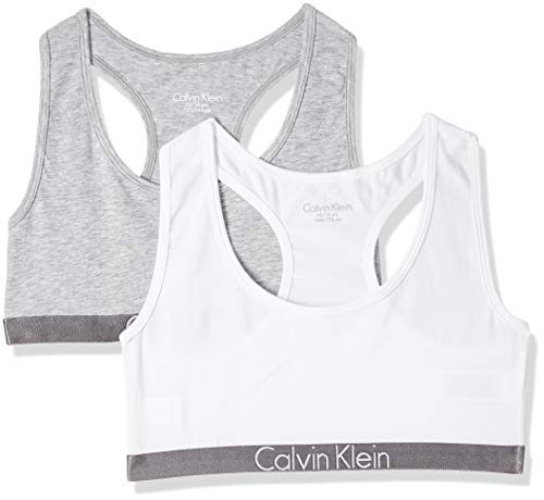 Tommy Hilfiger 2 Pack Bralette Corsé, Multicolor (1 Grey Heather / 1 White 033), 164 (Talla del Fabricante: 14-16) para Niñas