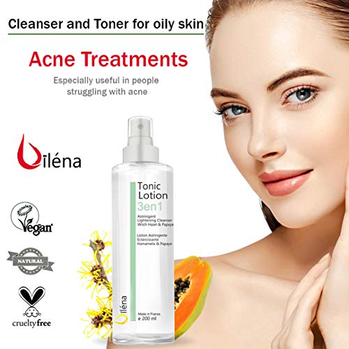 Tonico Limpiador facial Tonico facial astringente y aclarante con Agua de Hamamelis y Papaya para la piel mixta, seca, sensible y grasa Locion desmaquillante cara y ojos 200 ml