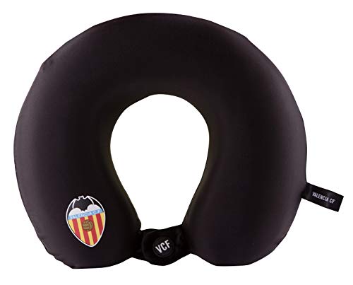 Valencia Club de Fútbol Cojín Cervical de Viaje - Producto Oficial del Equipo, Relleno con Espuma de Memoria, Acabado de Algodón, y Cierre con Botón para Asegurar su Posición