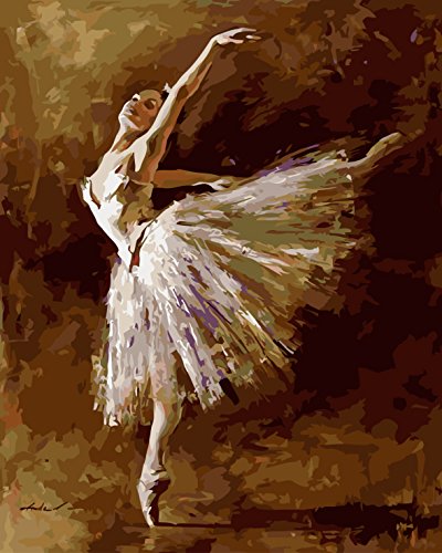 WATAKA Pintura por Números para Adultos y Niños DIY Kits de Pintura al óleo de Lona preimpresos con Marco de Madera para la Decoración De La Casa - Ballet - F 16 * 20 Pulgadas