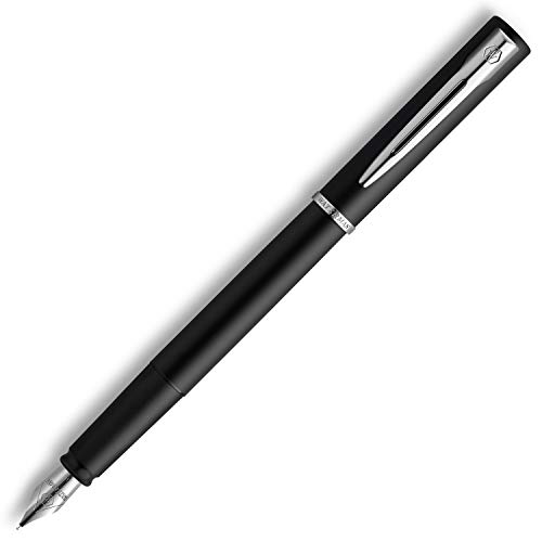 Waterman Graduate Allure pluma estilográfica, lacado negro, plumín mediano, tinta azul, estuche de regalo