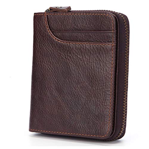 Wennew Monedero Minimalista Bolso de Mano con Cremallera Cuero Que restaura Maneras de Antediluvian Hombres y Mujeres cosmopolitas (Color : Color café)