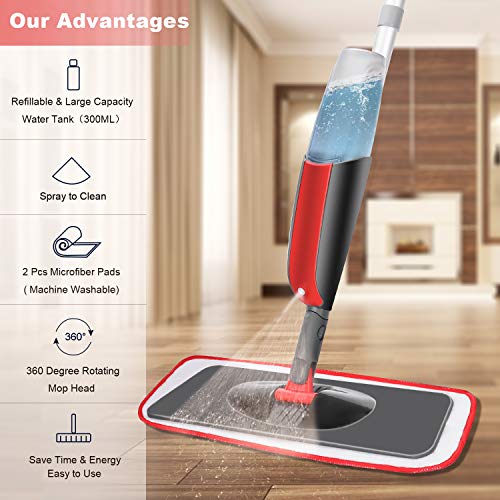 Winpok Mopa con Pulverizador, Spray Mop Función de Pulverización Mopa Pulverizador Giro de 360°, para Limpia Seca y Húmeda para Suelos Laminados, Azulejo y de Madera