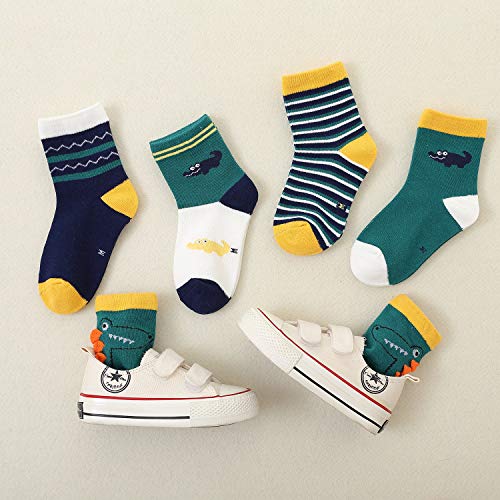 YANWANG 10 Pares de Calcetines para Niños Niñas Algodón Lindo 1-12 años(Cocodrilo,L:5-8 Años)