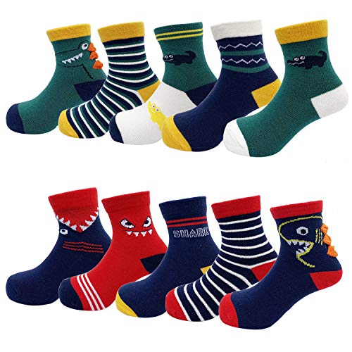YANWANG 10 Pares de Calcetines para Niños Niñas Algodón Lindo 1-12 años(Cocodrilo,L:5-8 Años)