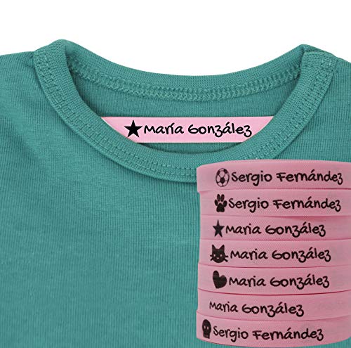 100 Etiquetas Termoadhesivas Personalizadas con Icono para marcar la ropa. (Rosa)
