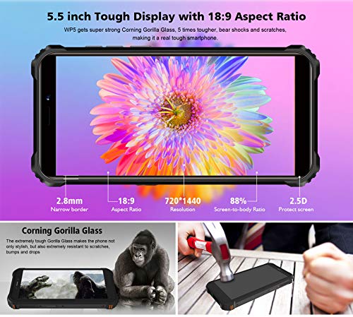 4G Teléfono Móvil Resistente 2020 OUKITEL WP5, Batería de 8000 mAh, Smartphone Impermeable IP6, 4 Luces de Flash LED, MTK6761 4GB + 32GB, 13MP + 2MP + 2MP, Android 9.0, Reconocimiento Facial Naranja