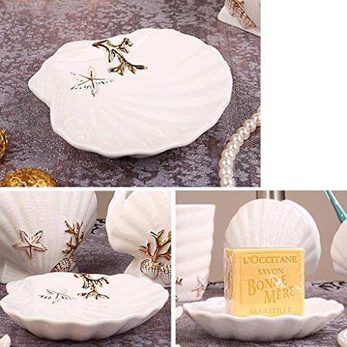5 piezas de baño de cerámica Juego de accesorios, Playa Conchas Ensemble Conjunto Includs dispensador de jabón, jabón, Secadora, cepillo de dientes titular, Creative Set for hombre, mujer, niños