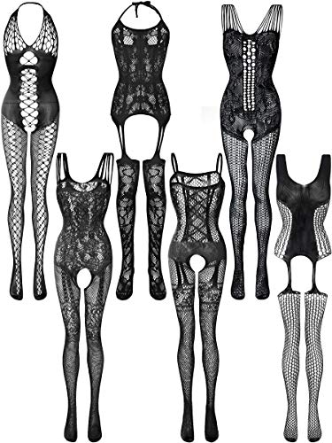 6 Piezas Lencería de Encaje de Mujeres Medias de Red Bodis Lencería de Malla de Hueco Ropa de Noche para Vestido de Cita de Mujeres