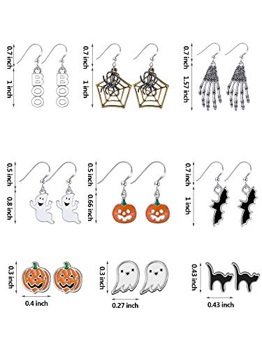 9 Pares Pedientes de Colgante de Gota de Halloween Pendientes de Gato Negro Calabaza para Mujer Halloween Disfraz
