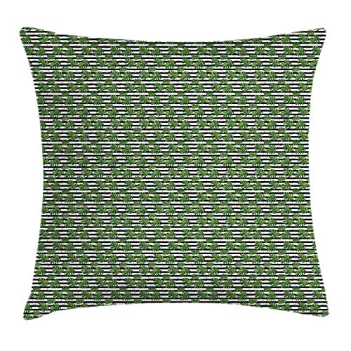 ABAKUHAUS Filodendro Funda para Almohada, Hojas de Rayas, Decorativo, Estampado en Ambos Lados, 40 x 40 cm, Verde Oliva Gris