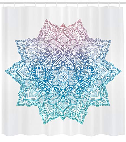 ABAKUHAUS Loto Cortina de Baño, Mandala Zen en Tonos Pastel Estilo Tatoo Bohemio Flor de Loto Abstracta Diseño, Estampa Moderna sobre Tela Resistente al Agua Fácil Limpieza, 175 x 200 cm, Azul Claro
