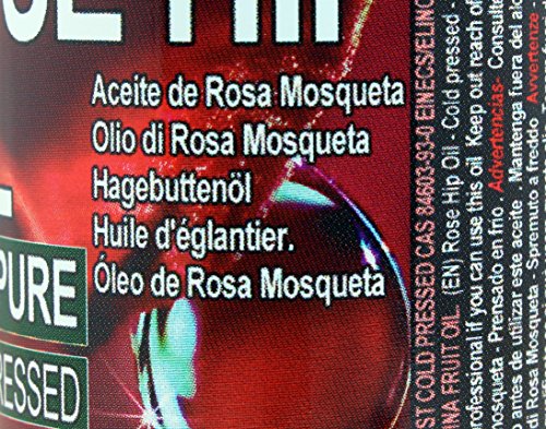Aceite Rosa Mosqueta 100% Puro 60ml Origen Patagonia Chile - Envasado en UE, Primera Prensada en Frío, Virgen Extra -Color naranja brillante-. Primera calidad de exportación. Producción Manual + 100% Natural