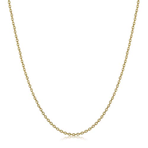 Amberta® Joyería - Collar - Fina Plata De Ley 925-18K Chapado en Oro - Diamante Corte - Cadena de Belcher - 1.3 mm - 40 45 50 55 60 70 cm (50cm)