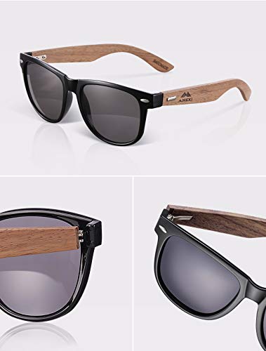 AMEXI Gafas de Sol en Madera, Gafas sol Hombre Mujere polarizadas, UV400 Protection (Gris)