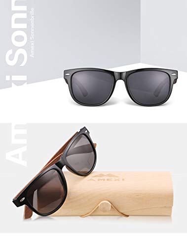 AMEXI Gafas de Sol en Madera, Gafas sol Hombre Mujere polarizadas, UV400 Protection (Gris)