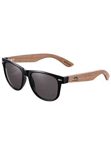 AMEXI Gafas de Sol en Madera, Gafas sol Hombre Mujere polarizadas, UV400 Protection (Gris)
