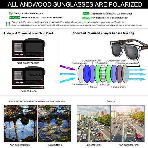 ANDWOOD Gafas De Sol De Madera Polarizadas Mujer Hombres Protección Contra Rayos Ultravioleta Marco De Bambú