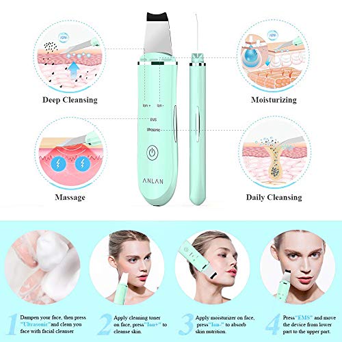 ANLAN Peeling Ultrasónico Facial Skin Scrubber Exfoliación Facial Ultrasónica Limpiador de Poros para Limpieza Facial y Cuidado Facial