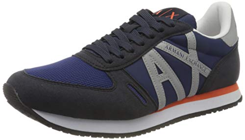 Armani Exchange Micro Suede Multicolor Sneakers, Zapatillas para Hombre, Navy Reflex Silver, 40 EU