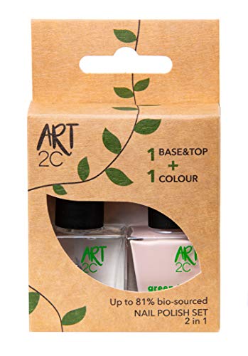 Art 2C - Esmalte de uñas puro con fórmula 85 % ecológica y vegana, paquete de 2 productos: 1 base/acabado y 1 esmalte color nude, 2 x 9 ml
