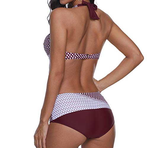 Auifor Las Mujeres de los Lunares del bañador del Pectoral del Traje de baño de la Playa de baño Bikini más el tamaño（RosadoVino/XX-Large）