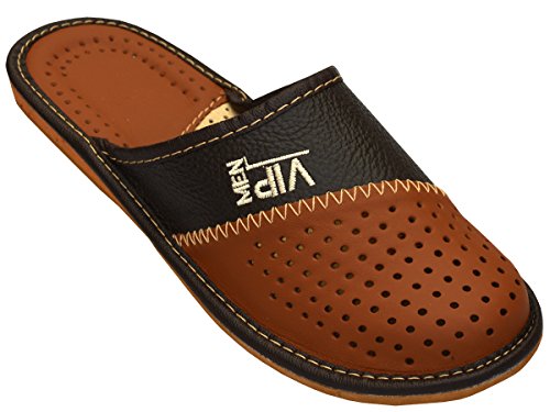 Bawal - Pantuflas de Cuero para Hombres Zapatillas VIP Negro & Marrón 40-46 (40 EU, Marrón)