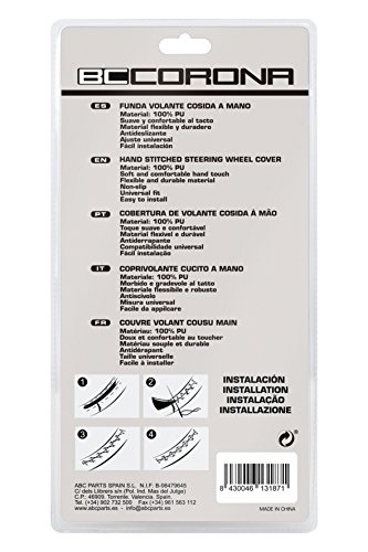 BC Corona INT30182 Funda de Volante Negra Cosida para Coche Color Gris Acabado simil Piel Universal