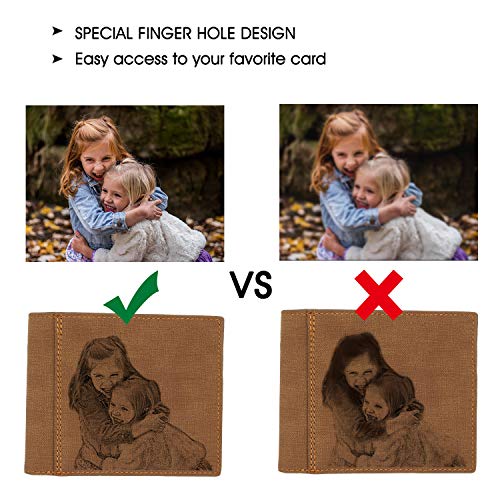 Billetera personalizable con foto para hombre, grabado en tres espacios, ideal como regalo de Navidad, personalizable con foto, iniciales. nombre o dedicatoria Marrón marrón claro Medium