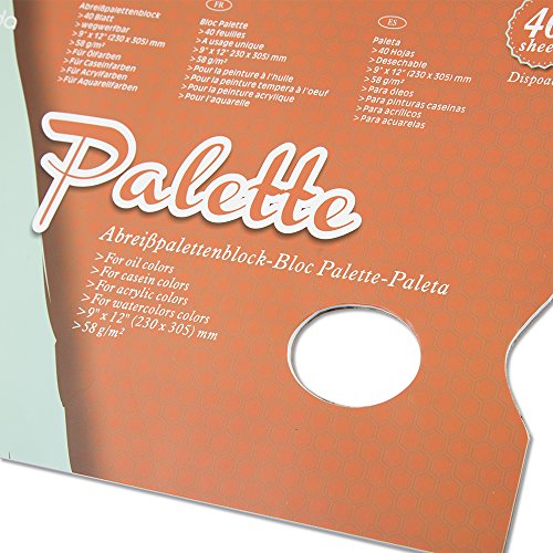 Bloc de 40 paletas desechables para pintura, 23cm x 30,5cm (9x12 pulgadas)