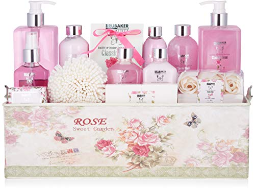 BRUBAKER Cosmetics Set de Baño y Ducha"Classic Rose" - Fragancia de Rosas - Set de Regalo de Belleza de 17 piezas en Caja de Regalo Vintage