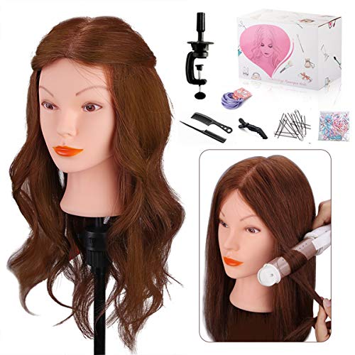 Cabeza Peluqueria Pelo Natural, MYSWEETY 100% Cabello Humano 45cm Cabezal de Peluquería para Curling, Alisar, Blanquear, Teñir Cabeza de Muñeca de Cosmetología Maniqui