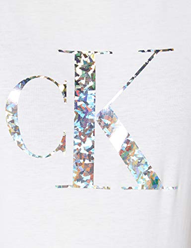 Calvin Klein Iridescent Metallic Logo tee Camisa, White, M para Mujer