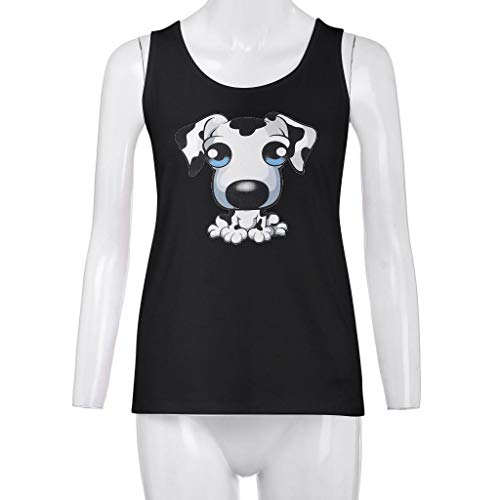 Camisetas sin Mangas Mujer SHOBDW Tank Tops Moda Cuello Redondo Perro De Dibujos Animados Impreso Chaleco Tops Blusa Casual Camisa Suelta Camisetas para Mujer S-XXXL(Negro,M)