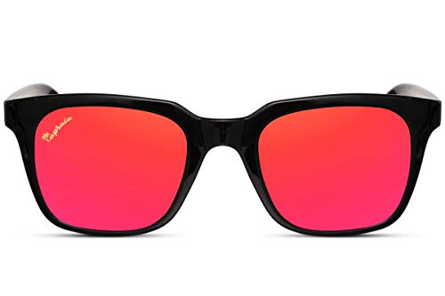 Capraia Vespolina Amplias Rectangulares Vintage Gafas de Sol Ultra Ligeras TR90 Montura Negra y Lentes Rojas Espejadas Polarizadas protección UV400 Hombres Mujeres
