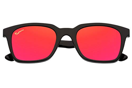 Capraia Vespolina Amplias Rectangulares Vintage Gafas de Sol Ultra Ligeras TR90 Montura Negra y Lentes Rojas Espejadas Polarizadas protección UV400 Hombres Mujeres