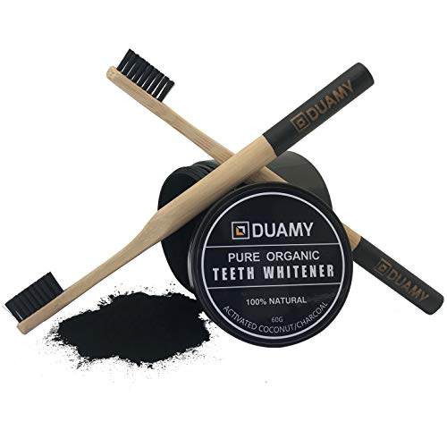 Carbon activo dientes. Blanqueador dental carbon activado y 2 cepillos dientes bambu. Blanqueador dental/charcoal teeth whitening. Pasta, polvo carbon activo vegetal. Kit blanqueamiento dental 60 gr.