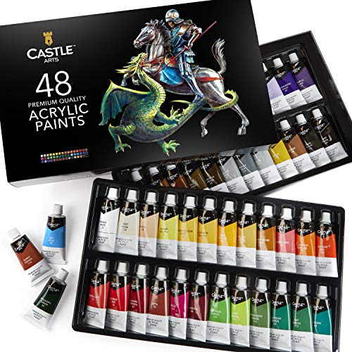 Castle Art Supplies Set de pintura acrílica, 48 piezas de colores vibrantes en grandes tubos de 22ml. Set de acrílico para artistas, principiantes, adultos y niños
