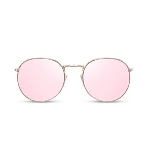 Cheapass Gafas de Sol Redondas con Espejos Rosas Doradas UV400 Diseñador Metálicas Mujer Chica
