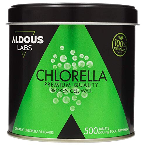 Chlorella Ecológica Premium para 165 días - 500 comprimidos de 500mg - Pared celular rota - Vegano - Libre de Plástico - Certificación Ecológica Oficial