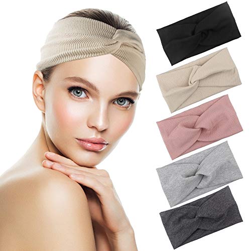 chudian 5pcs Cinta de Pelo Mujer, Diademas de Nudo Cinta para Pelo de Algodón Diademas Pelo para Deportes al Aire Libre Banda Deportiva Pelo para Mujeres y Chicas (5 Colores)