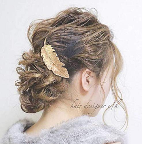 CINEEN 3Pcs Retro Horquilla Pelo Tocado Lado Clip Pin de Aleación De Plumas Hojas Pasador Garra Accesorios Barrettes (Dorado + Plata + Bronce)