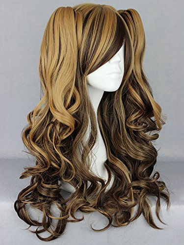 CLOCOLOR Halloween Cosplay Peluca de Dos Colas de Caballo Peinado para Mujer Chica Peluca de Pelo Rizado Sintético Natural Postizo Largo Rizado Infantil Halloween Club Color Marrón Mixta