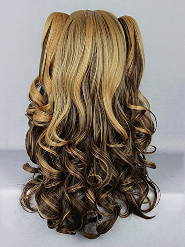 CLOCOLOR Halloween Cosplay Peluca de Dos Colas de Caballo Peinado para Mujer Chica Peluca de Pelo Rizado Sintético Natural Postizo Largo Rizado Infantil Halloween Club Color Marrón Mixta