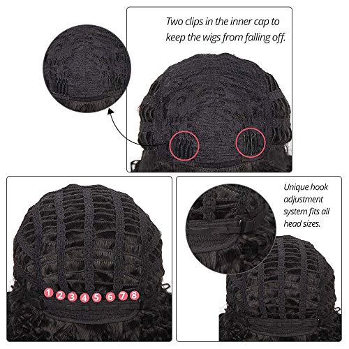 ColorfulPanda Afro Pelucas de pelo rizado para mujer negra, pelo natural negro marrón mezclado, pelucas brasileña de pelo sintéticas onduladas con Flequillo de Para Mujeres Fiesta Halloween Disfraz