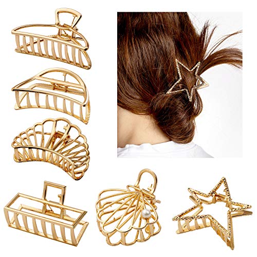 Comius Sharp 6pcs Clips de Pelo de Garra de Metal, Grandes Antideslizantes para Mujeres Niñas Hebillas de Pelo para Sujetar Pelo