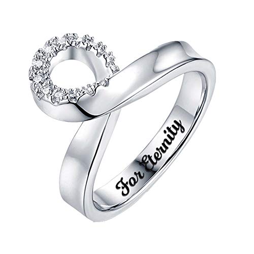 Coudf Anillo Grabado con Nombre Personalizado Anillo de Aniversario de Navidad de Plata esterlina con Piedra Natal para Mujer（Plata 16）
